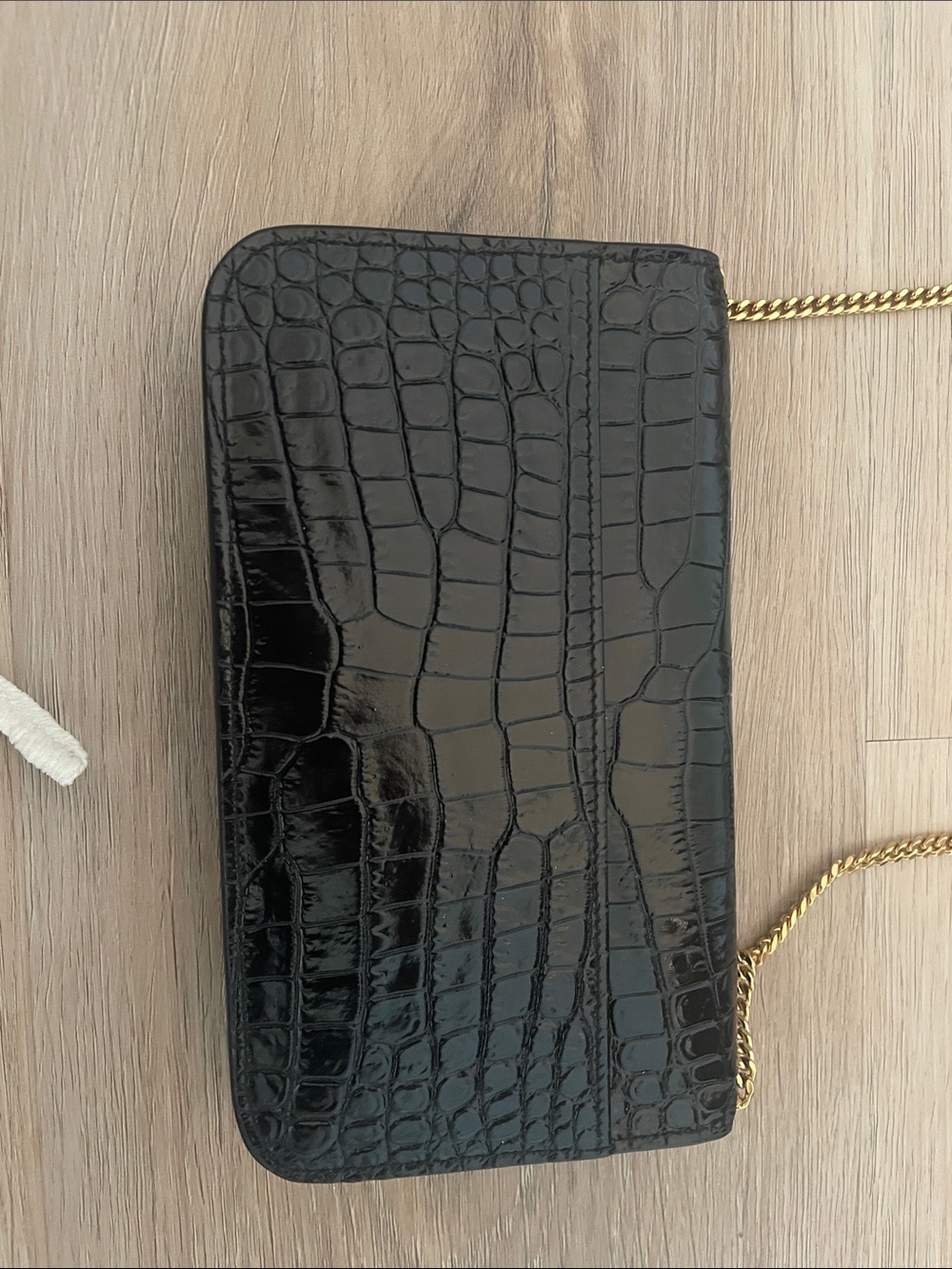 Saint Laurent Black Croc-Embossed Leather Shoulder Bag with Gold Hardware - Picture 8 of 9